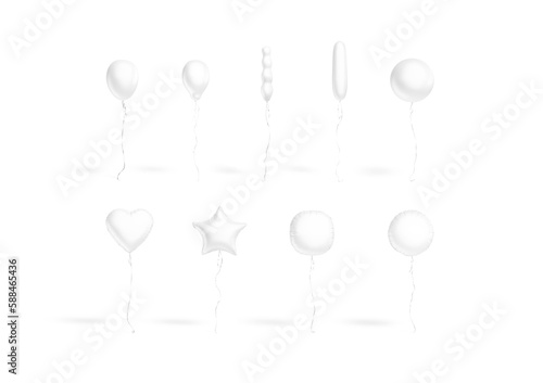 Blank white balloon flying mockup, different shape, front view