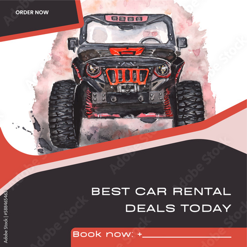 Daily car rental. For leisure and work purposes. The poster has room for phone, email, and other information.