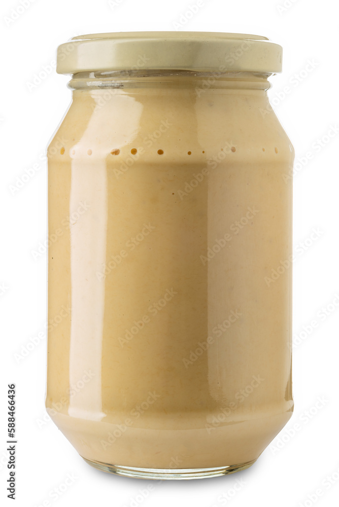 Mayonnaise sauce in glass jar isolated Mayonnaise sauce in glass jar isolated