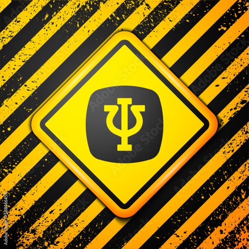 Black Psychology icon isolated on yellow background. Psi symbol. Mental health concept, psychoanalysis analysis and psychotherapy. Warning sign. Vector