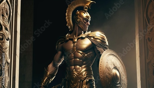 Achilles in a beautiful golden armor photo