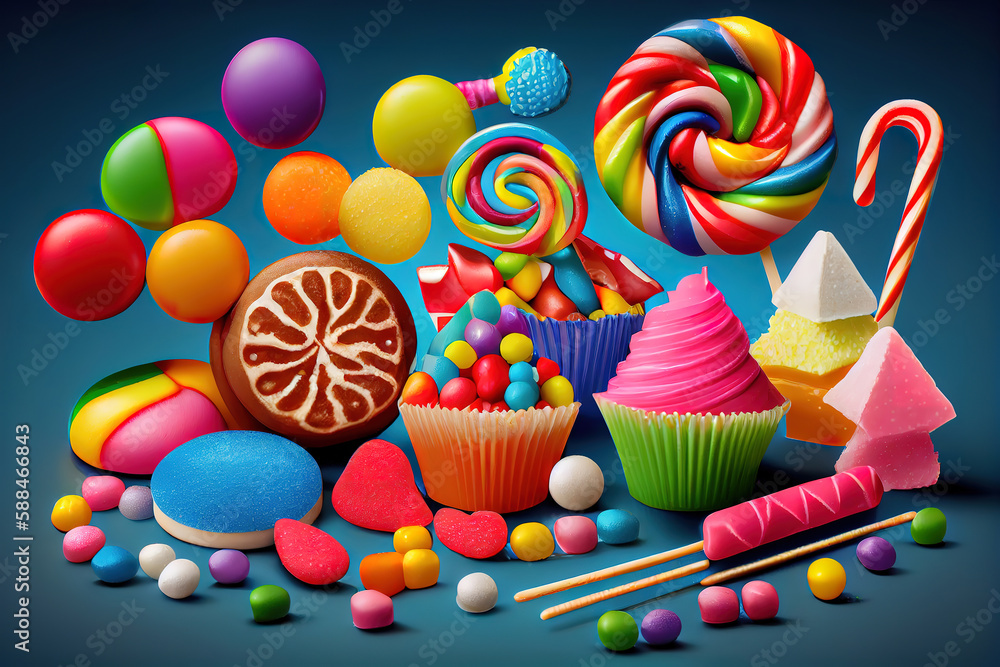 Colorful candy background isolated on white. Generative Ai