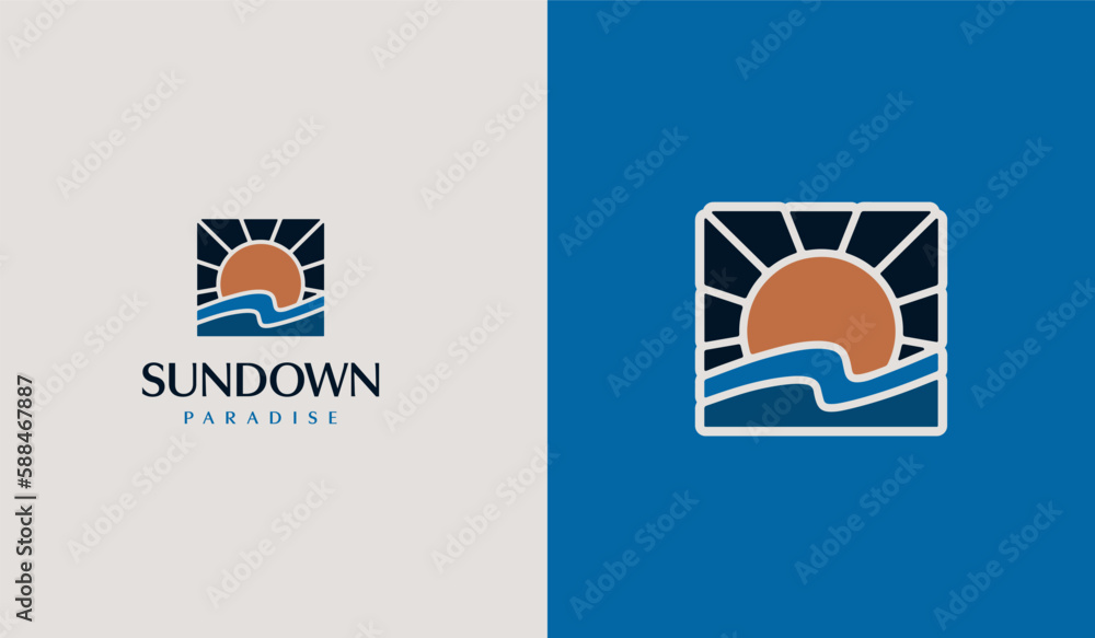 Sunset Sun wave Logo Template. Universal creative premium symbol. Vector illustration