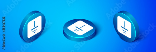 Isometric Electrical symbol ground icon isolated on blue background. Protective earth ground symbol icon in electricity. Blue circle button. Vector