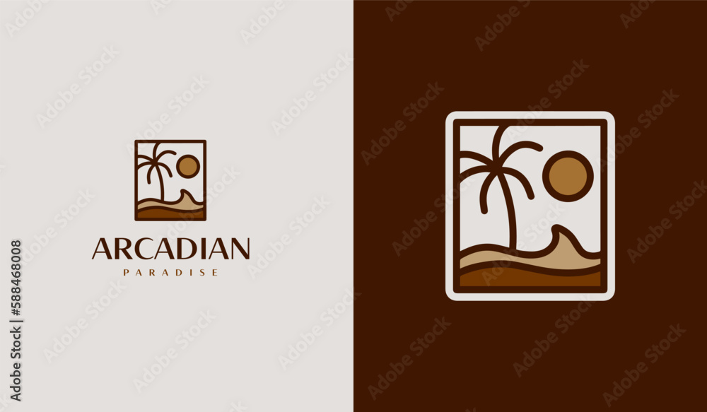 Beach Palm Tree Logo. Universal creative premium symbol. Vector sign icon logo template. Vector illustration Beach Palm Tree Logo. Universal creative premium symbol. Vector sign icon logo template. Vector illustration