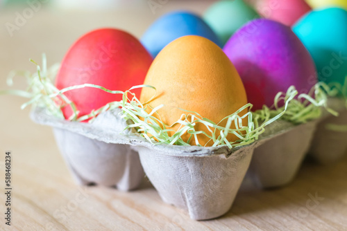 Closeup of Vibrant Colorful easter eggs 