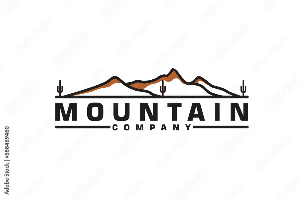 Obraz premium Mountain with Cactus, like Camelback Mount Shape Nature Landscape logo design