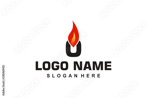 Initial Letter O with Fire Flame for Burn Gas Oil Company or Barbecue 
