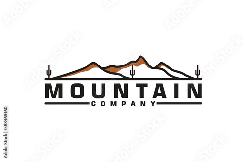 Mountain with Cactus, like Camelback Mount Shape Nature Landscape logo design photo