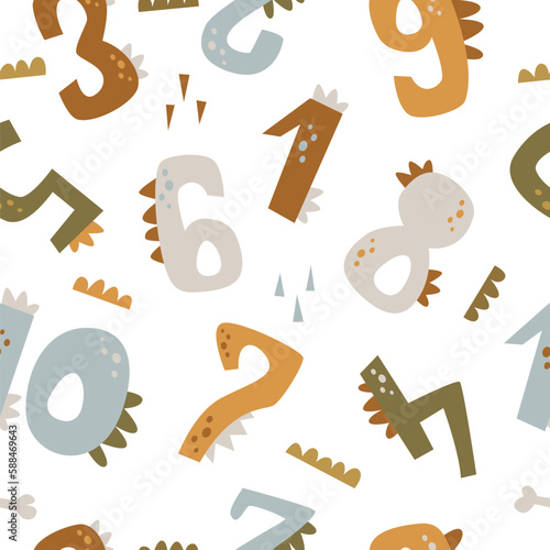 Seamless pattern with numbers dinosaurs
