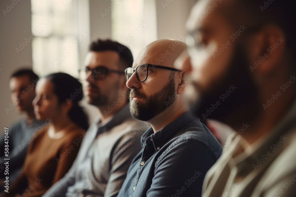 Obraz premium A company-wide training session, bokeh, Non-existent person in generative AI digital illustration, Generative AI