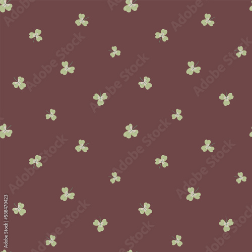 Wallpaper Mural Clover leaf pattern vectpr background. Seamless backdrop with hand drawn shamrock motifs. Ditsy scattered botanical repeat in brown and green. Boho foliage loose all over print for summer, stationery, Torontodigital.ca