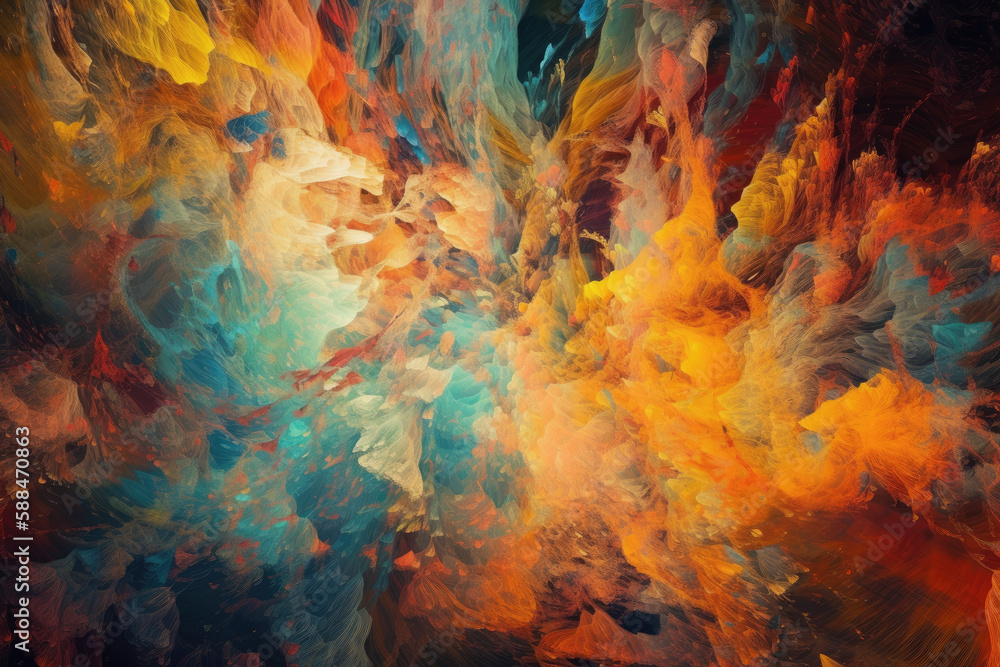 Spring-inspired Oil Painting Pictures: Fiery Art in Orange and Brown Tones, Splashing, Modern Background generative graphics
