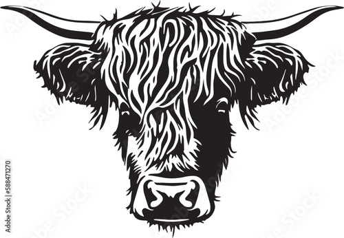 Highland cow, shaggy cow vector Illustration, SVG