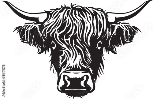 Highland cow, shaggy cow vector Illustration, EPS