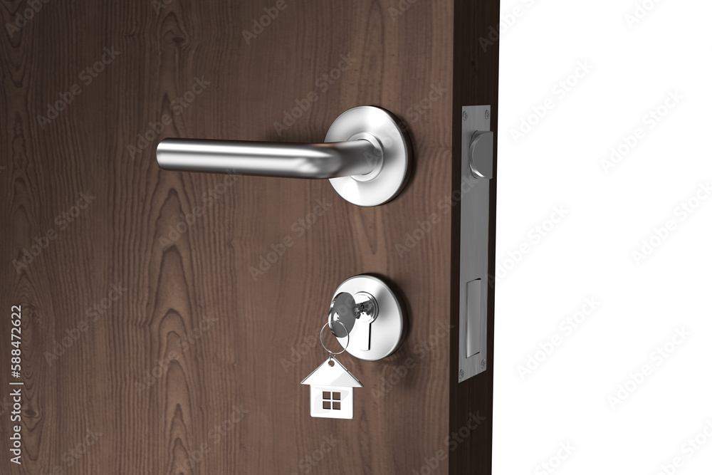 Obraz premium Digitally generated image of brown door with key