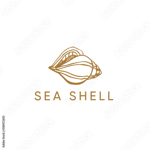Hand Drawn Shell Sea Line Vintage Logo Design Vector Illustration on White Background. Premium, Luxury Gold Symbol for Branding Identity, Web, Banner, Print.
