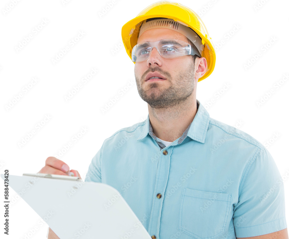 Supervisor looking away while writing on clipboard Supervisor looking away while writing on clipboard