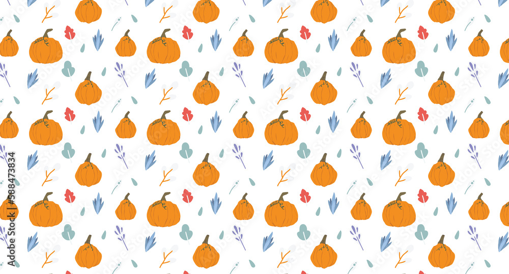 Illustration of pumpkin and foliage