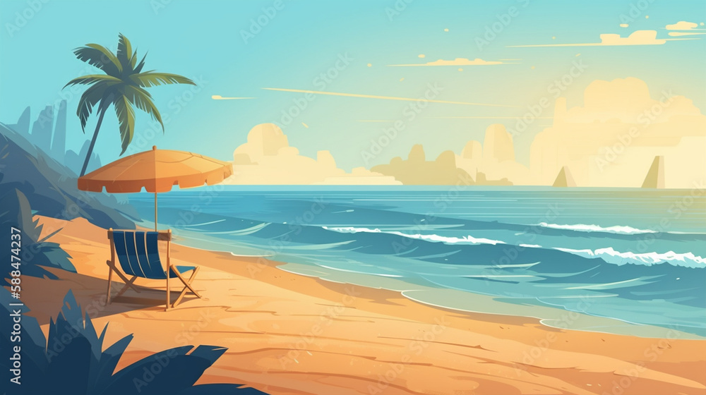 
Concept of summer party and travel, summer beach and wave, Vector illustration in minimalist style
