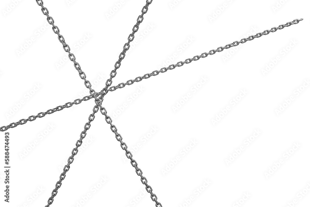 3d image of silver metallic chain in crossed shape 3d image of silver metallic chain in crossed shape