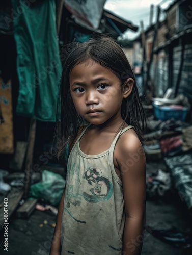 Dreams beyond the slum. Emotional portrait of a 4-year-old girl.