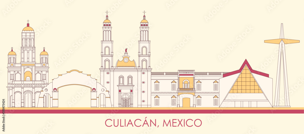 Cartoon Skyline panorama of city of Culiacan, Mexico - vector illustration