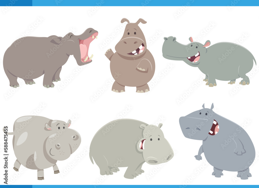 Fototapeta premium funny cartoon hippos wild animal characters set