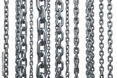 3d image of metallic silver chains hanging