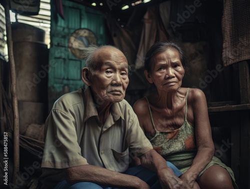 An elderly couple stands together united against life's adversities