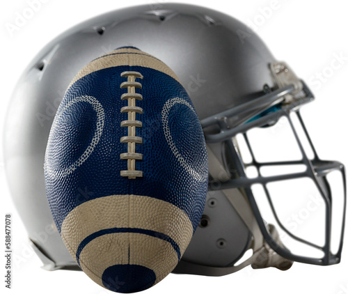 Close-up of sports helmet and football