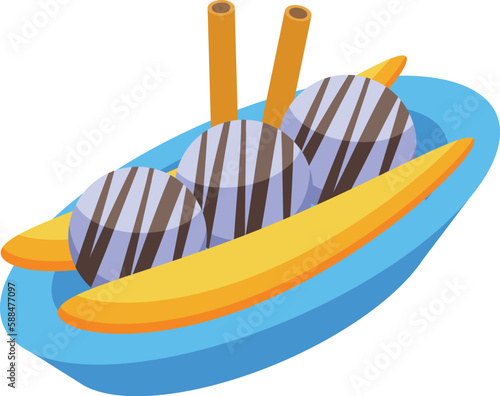 Snack banana split icon isometric vector. Cherry cream. Ice food