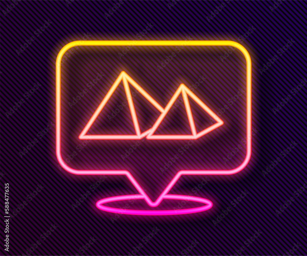 Glowing neon line Egypt pyramids icon isolated on black background. Symbol of ancient Egypt. Vector