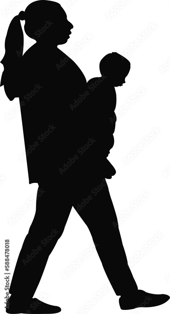 a woman and baby, silhouette vector