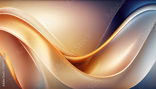 Abstract Shiny neon glass translucent wavy composition with gradient transition, blue beige white elegant clean background - generative AI.