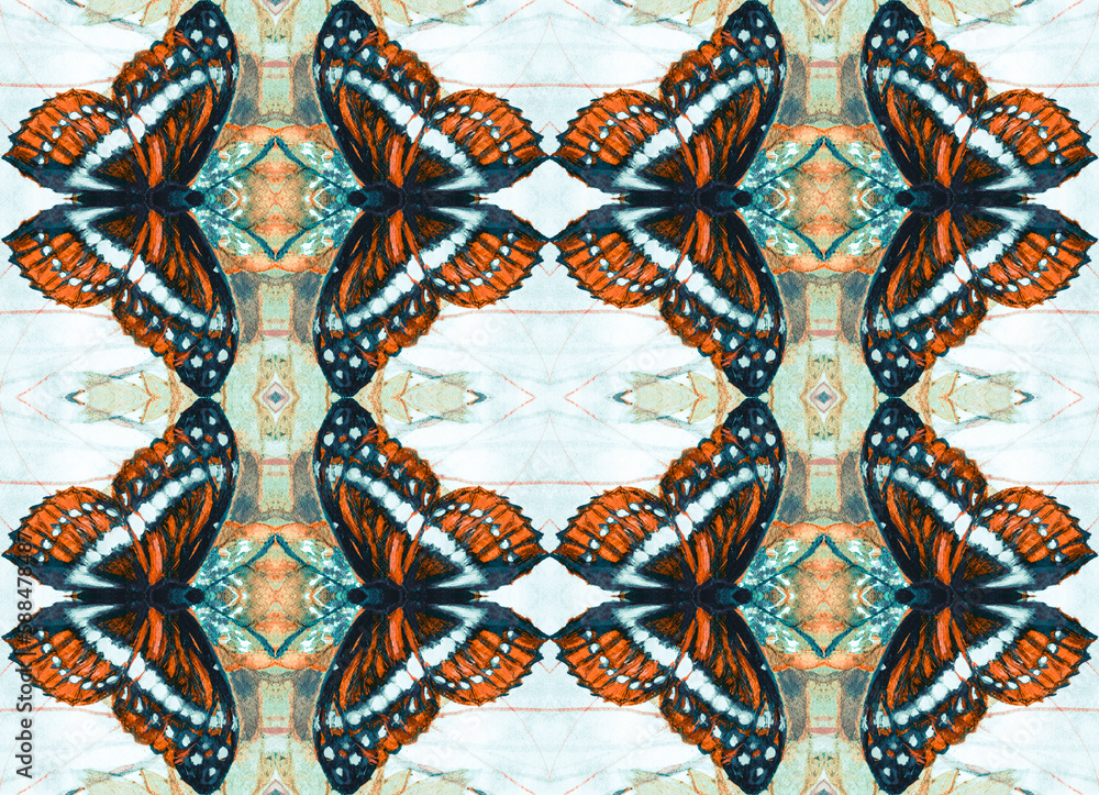Fototapeta premium Ornament with butterflies on white background, watercolor seamless decor.