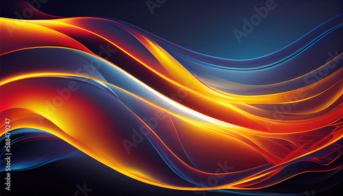 Abstract Shiny neon glass translucent wavy composition with gradient transition, blue red yellow orange elegant clean background - generative AI.