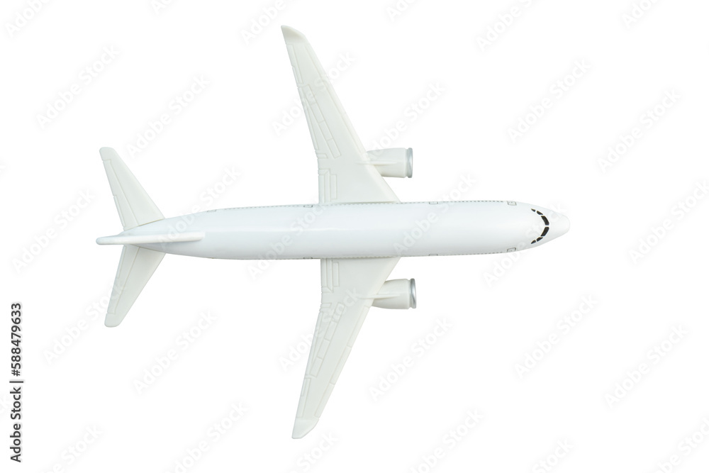 Top view of white passenger airplane isolated on white with clipping path