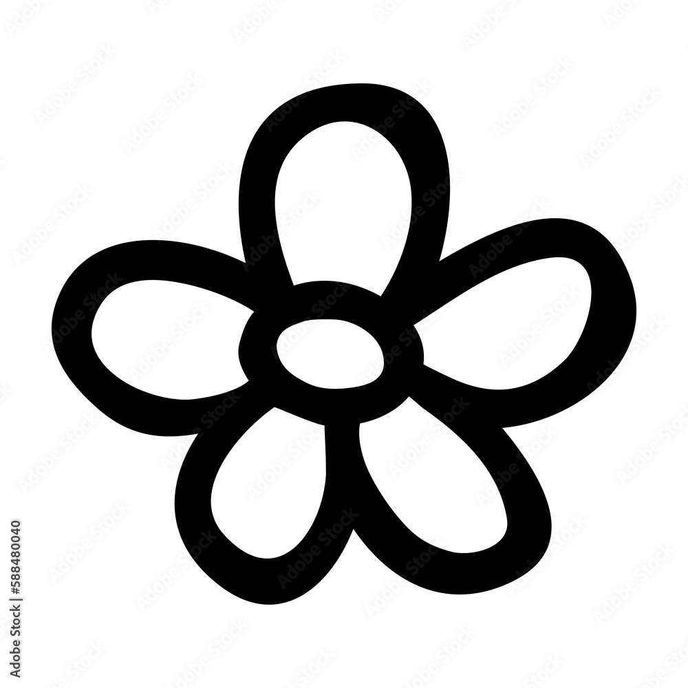 Flower doodle hand drawn with black line, png isolated on transparent background Flower doodle hand drawn with black line, png isolated on transparent background