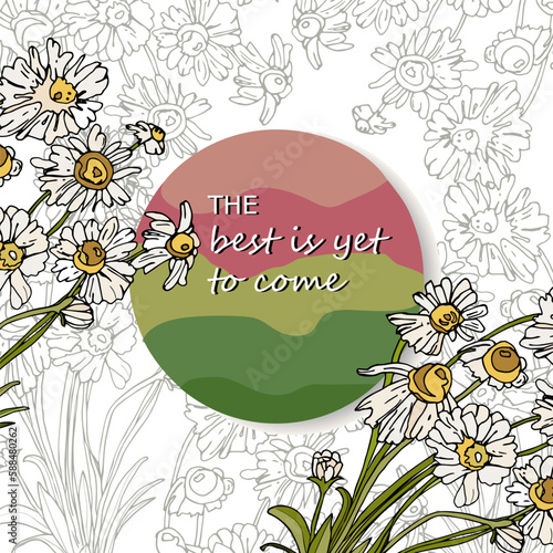 Card with a chamomile and text on an isolated background