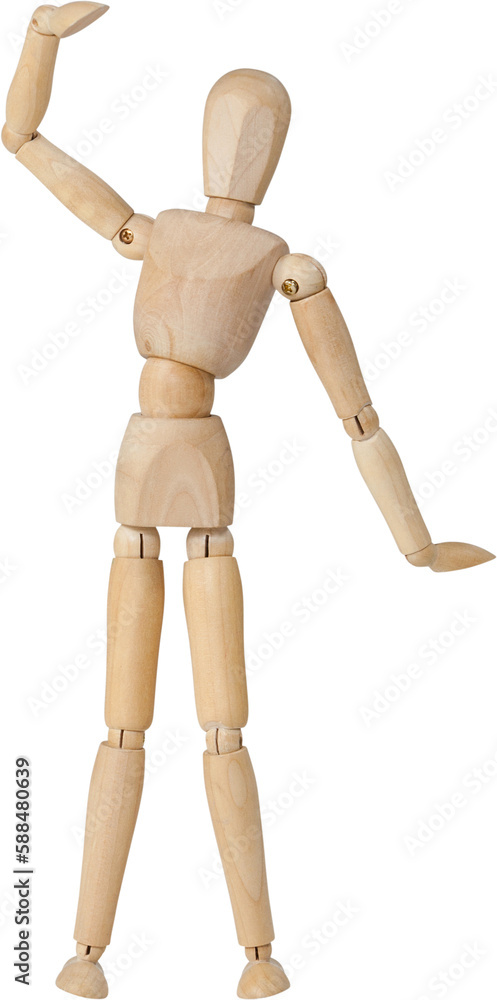 Close up of 3d figurine standing with hand raised Close up of 3d figurine standing with hand raised