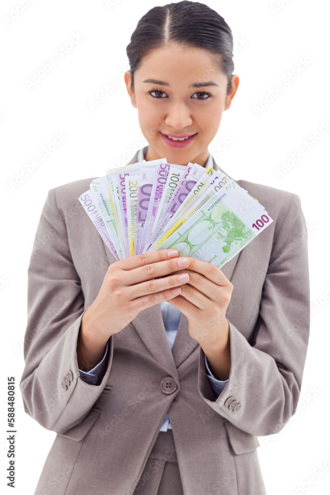 Portrait of a businesswoman holding bank notes Portrait of a businesswoman holding bank notes