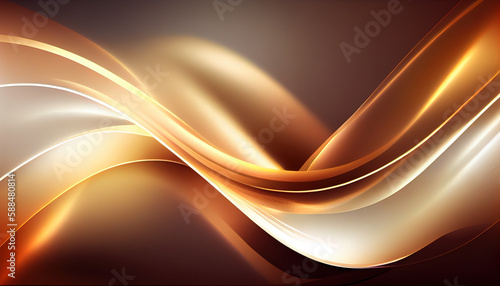 Abstract Shiny neon glass translucent wavy composition with gradient transition, brown beige yellow dark elegant clean background - generative AI.