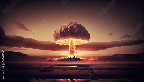 Nuclear Bomb Explosion, Nuclear Mushroom, Atomic Cloud, Abstract Generative AI Illustration