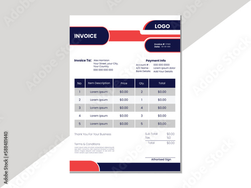 Creative invoice form template. Money bills or price invoices and payment agreement design templates. Tax form, bill or payment receipt page Printable & Editable for all User 

