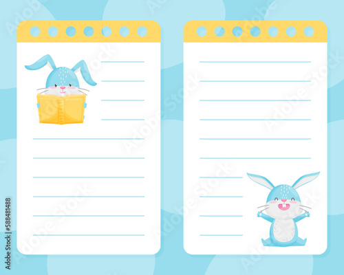 Cartoon Rabbit Empty White Card with Cute Animal Vector Template
