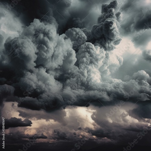 Dark gray heavy clouds. Dramatic sky background for design. Rainy cloudy windy weather. Gloomy atmosphere. Frightening ominous skies. Overcast. Before ... Generative AI