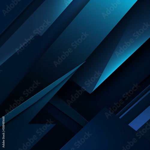 Modern dark blue abstract background. Minimal. Color gradient. Banner with geometric shapes, lines, stripes and triangles. Design. Futuristic. Cut paper or metal ... Generative AI