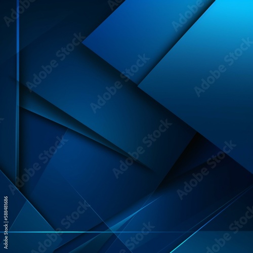 Modern dark blue abstract background. Minimal. Color gradient. Web banner. Wide. Long. Geometric shapes, lines, triangles. Design. Futuristic. Cut paper or metal ... Generative AI