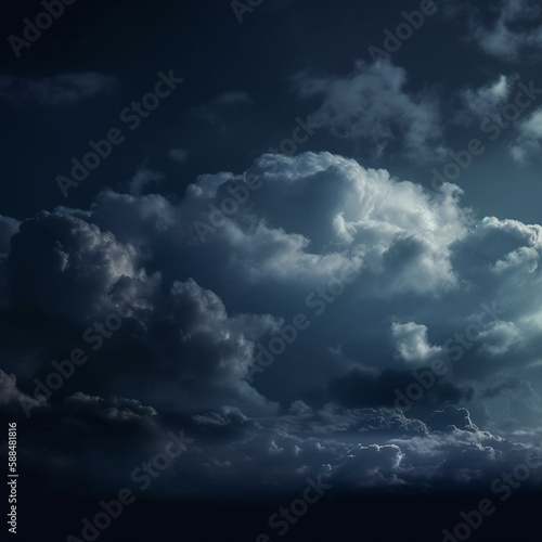 Night sky with clouds. Dark dramatic sky background with space for design. Web banner. Wide. Panoramic. Website header. Midnight. Moonlight. Generative AI